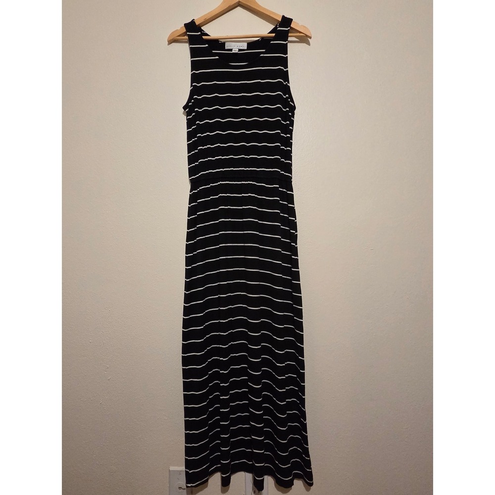 Kelly Renee Black White Stripe Sleeveless Maxi Dress Medium Elastic Waist Jersey